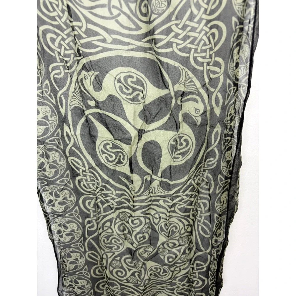 Vintage Keltic Designs Silk Scarf Black Green 90's Career Japan Career